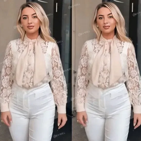 ZARA LACE SHIRT WITH TIED DETAIL - Picture 2 of 7